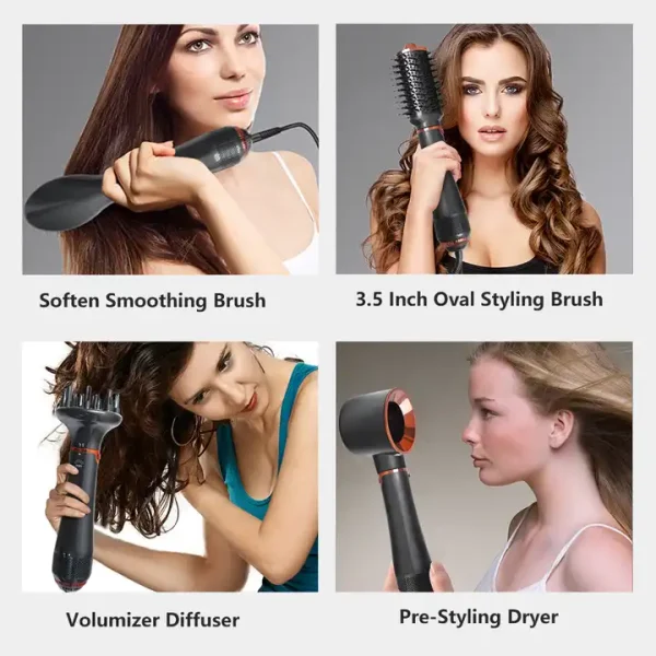 One Step 4 in 1 Hot Air Comb Hair Straightening Curling Brush Dryer Styling Interchangeable Hot Air Blow Dry Brush