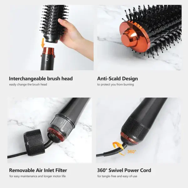 One Step 4 in 1 Hot Air Comb Hair Straightening Curling Brush Dryer Styling Interchangeable Hot Air Blow Dry Brush