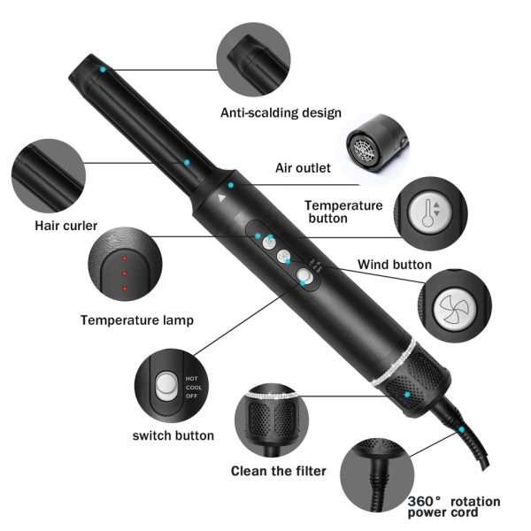 7 In 1 Hair Dryer Nozzle Diffuser Hot Air Brush Straightener Comb Curler Blow Dryer Brush